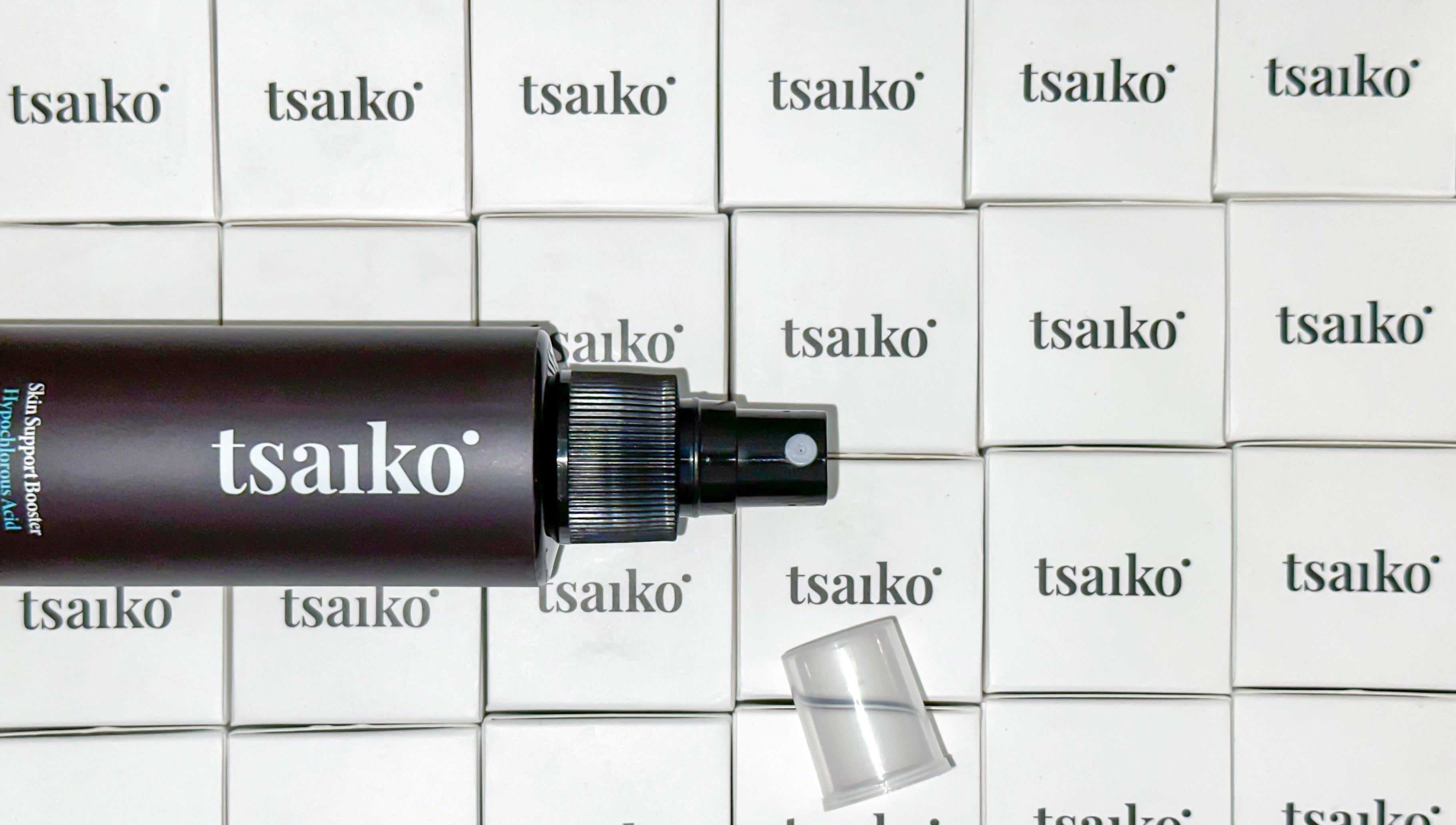 tsaiko product with packaging on a tiled background